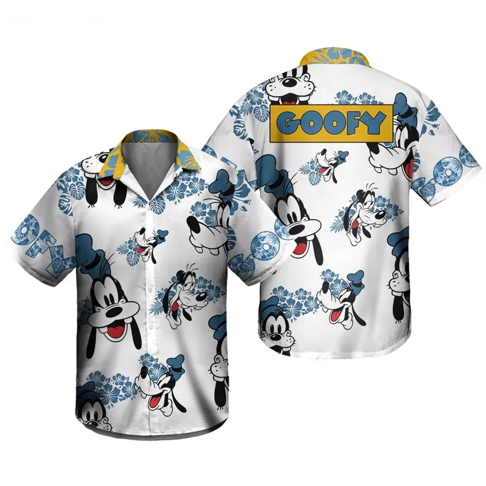 Goofy Dog Hawaiian Shirt Vintage Men's Button Down Shirt Disneyland Beach Hawaiian Shirt Disney Summer Short Sleeve Shirt