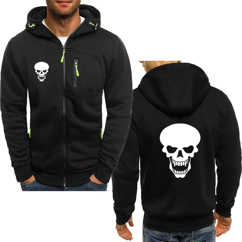 Fleece men's motorcycle hoodie jacket skull print Hot Sale Fashion warm Hooded Men's sweatshirt Top Casual sports men's cardigan