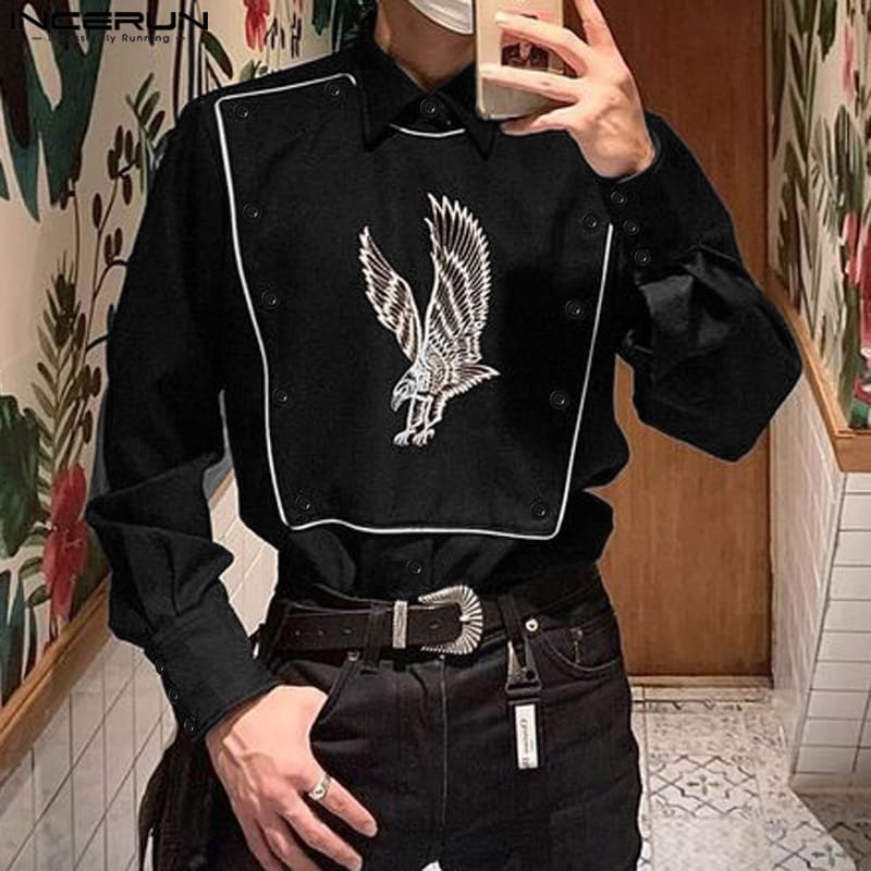 INCERUN 2024 Men's Shirt Printing Lapel Long Sleeve Casual Men Clothing Personality Streetwear Fashion Leisure Camisas S-5XL