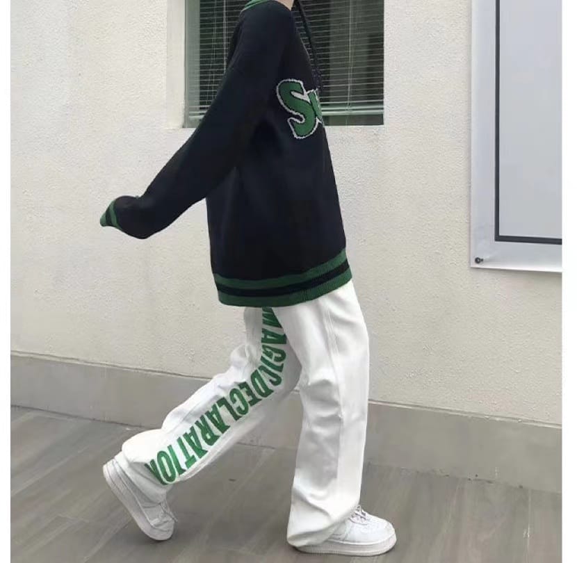 Letter Embroidered Jeans American Hiphop Men's Drop Pants Street Hip Hop Trend Loose Straight Wide Leg Spring Autumn Jeans