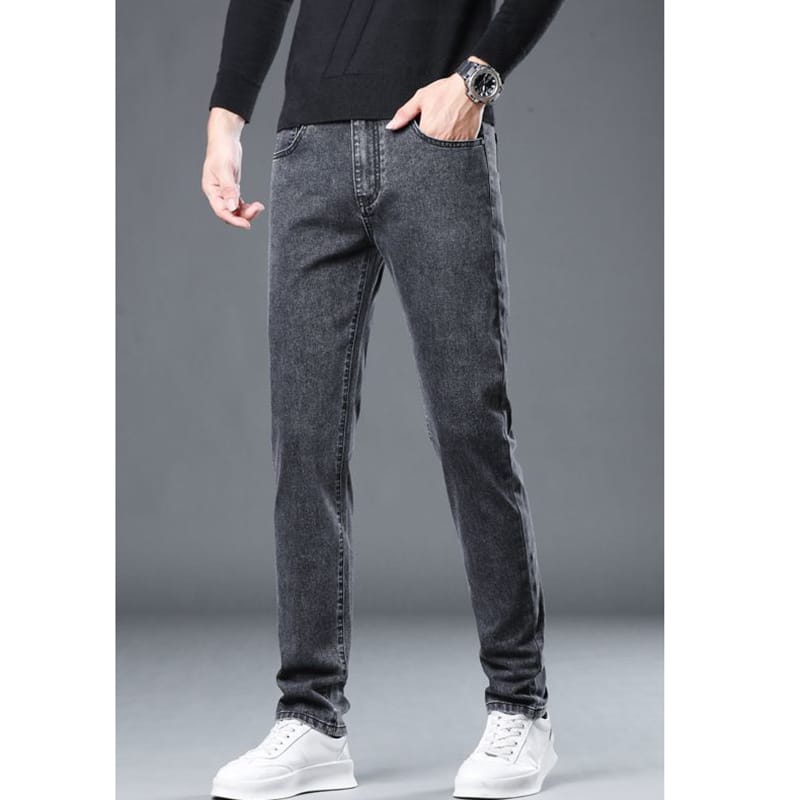 Fashion Zipper Button Pockets Straight Business Jeans Men's Clothing 2024 Autumn Winter New Loose Casual High Waist Trousers