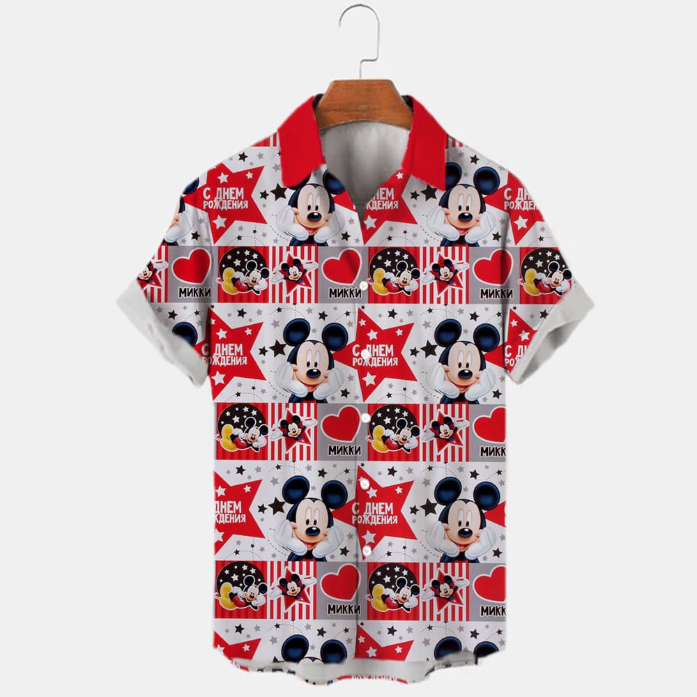 Disney Spring And Autumn New 3d Printing Disney Mickey Mouse Temperament Men's Shirt Summer Fashion Street Trend Vintage Top