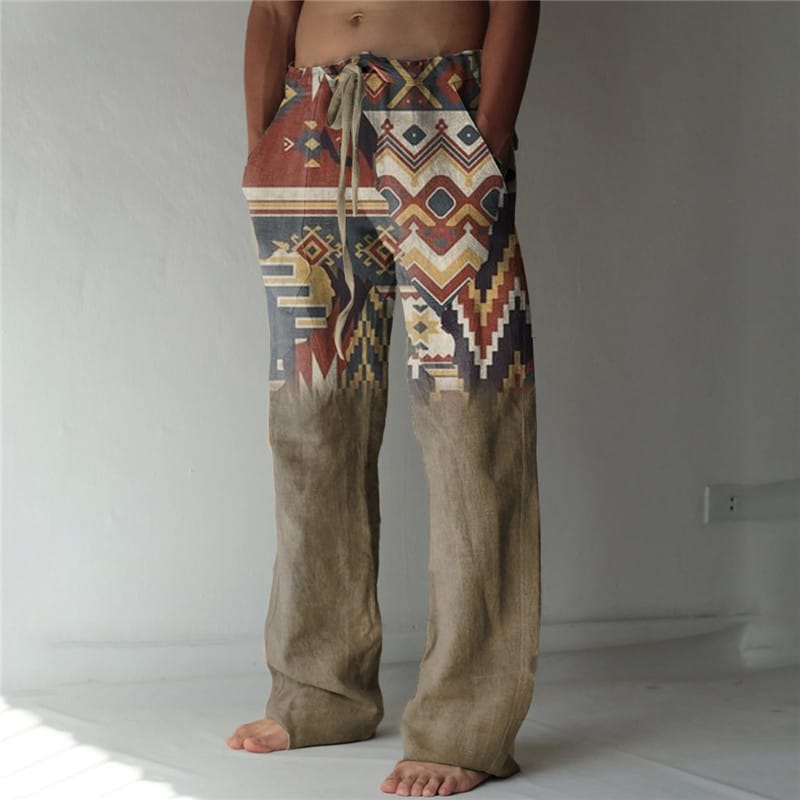 Summer Men's Retro Hawaiian Drawstring Beach Pants 3d Printed Comfortable Loose Stylish Wide-leg Pants