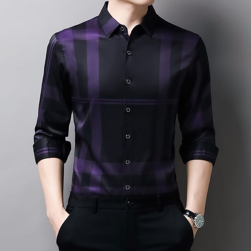 Spring and Autumn New Men's Long-sleeved T-shirt Casual Fashion Long Lined Breathable Striped Single-row Button-down Shirt