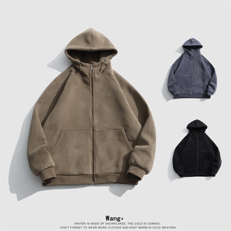 2024Autumn And Winter New Men's Double-Sided Fleece Hooded Cardigan Sweatshirt With Thick Insulation And High-Quality Casual Top