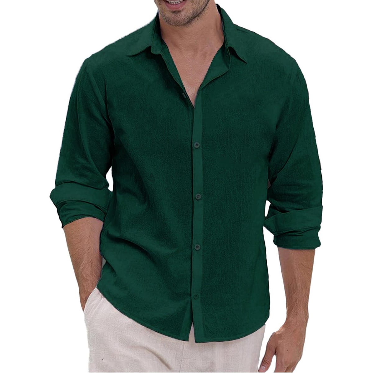 Loose Top Long Sleeved T-Shirt Solid Color Spring And Autumn Casual Handsome Shirt 2024 New Men's Casual Shirt Linen Shirt MB12