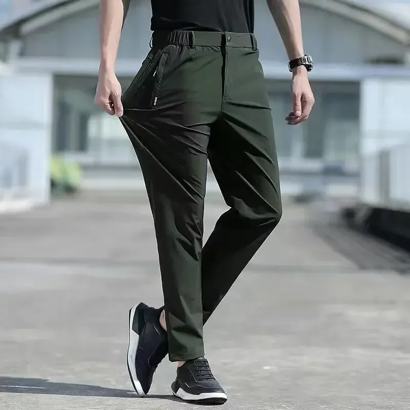 Large Men's Pants Summer Casual Ice Silk Stretch Breathable Straight Pants 6XL Quick-drying Stretch Black Pants Men's Jogger