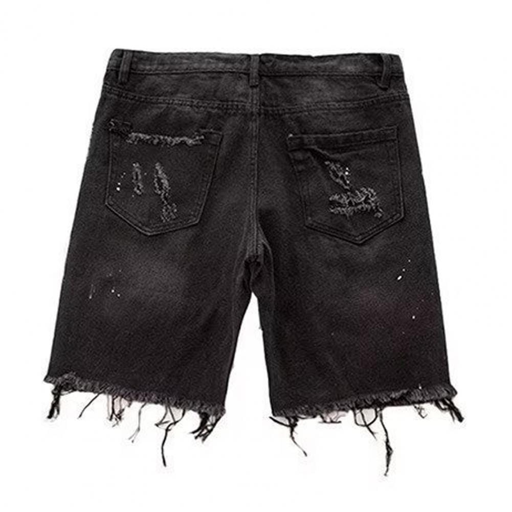 Customized Men Shorts Men Denim Shorts Men's Summer Distressed Denim Shorts Straight Fit Ripped Holes Knee Length Jeans