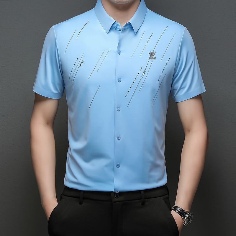 New Men's Seamless Short-sleeved Shirt Summer Lapel Short-sleeved Shirt Fashion Casual Top T-shirt