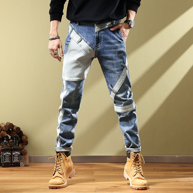 Spring Autumn New Fashion High Waist Pants Men's Clothing Slim Versatile Chaopai Patchwork Korean Simplicity Pockets Chic Jeans