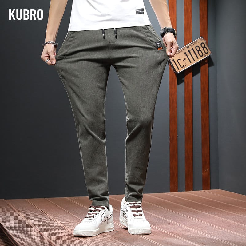 KUBRO Summer New 2023 Men's Drawstring Thin Male Fashion Trend Versatile Chic Trousers Pants Skinny Smart Casual Joggers Green