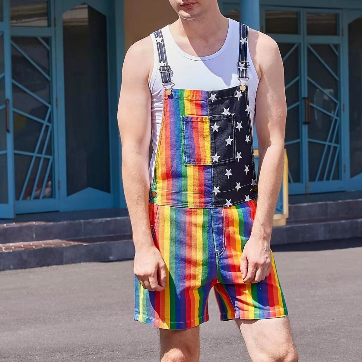 Mens Summer Couple Independence Day Flag Sports Camisole Pants Loose Fashion Trend Pants Casual Men'S Youth Straight Pants
