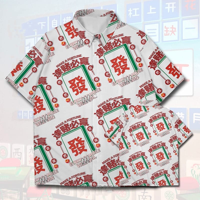New Men's Shirt 3d Mahjong Print Short Sleeve Shirt Harajuku Casual Unisex Clothing Loose Oversized Hawaiian Shirts For Men 2024