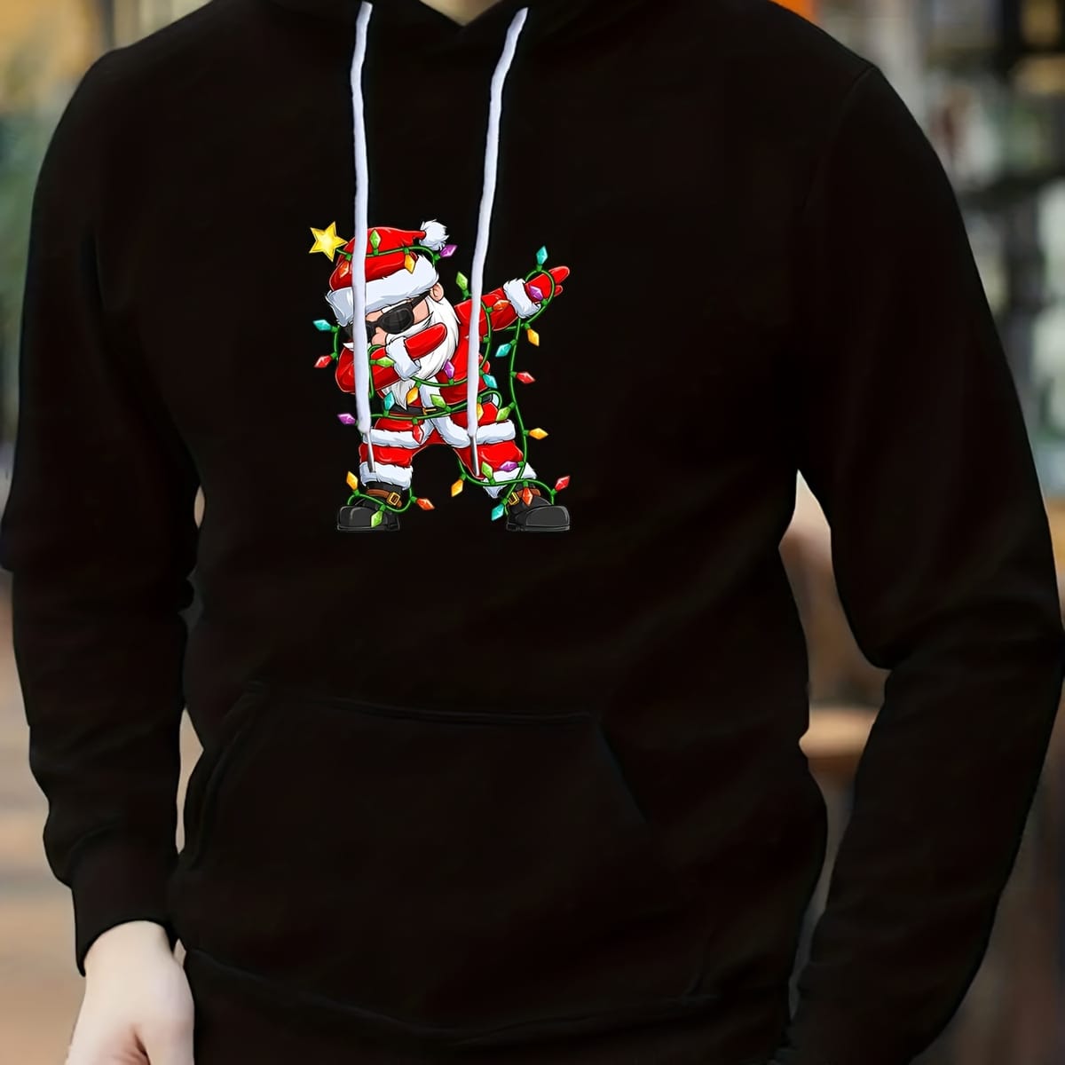 Christmas Funny Santa Print Hoodie, Cool Hoodies For Men, Men's Casual Pullover Hooded Sweatshirt Streetwear For Winter Fall