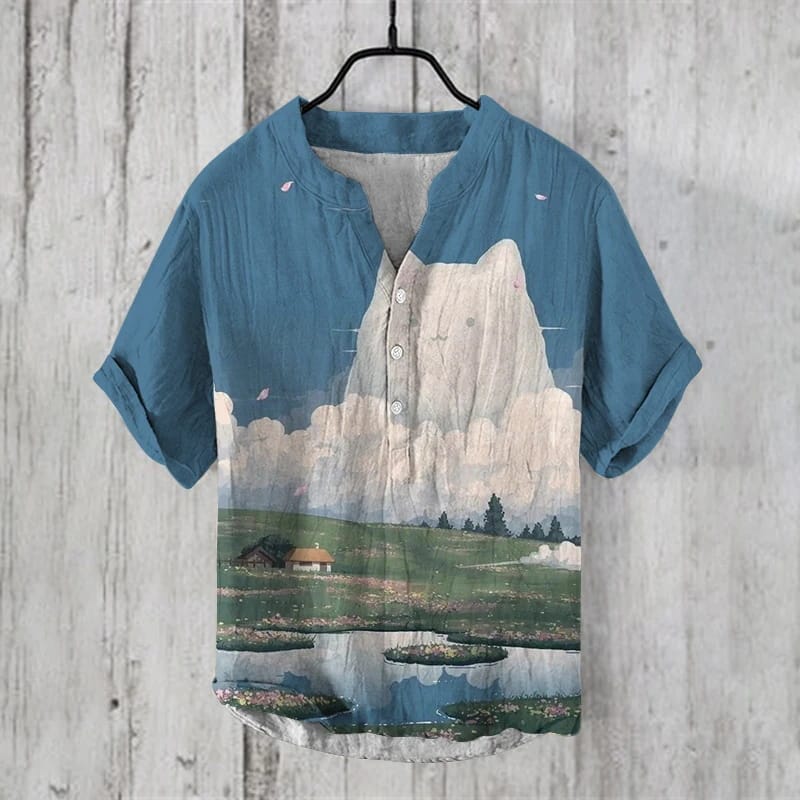 2024 Cross border Hawaiian Shirt Animal Landscape Series Digital Printed Men's Countryside Leisure Top Wholesale