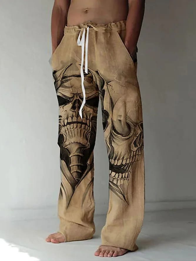Skull Head Four Seasons Men's Casual Floor Towers Loose Pants Personalized Retro 2024 Wide Leg Pants New Style WR6
