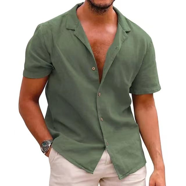 Men's Summer Casual Shirt Solid Color Comfortable Fashion Loose Short Sleeved T-shirt