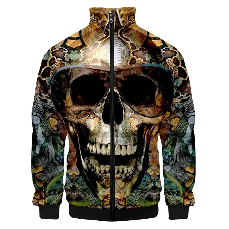 3D Printed Terror Skull Pattern Jacket Sportswear Stand Up Collar Zipper Jacket Coat Men's Vintage Baseball Jackets Clothing