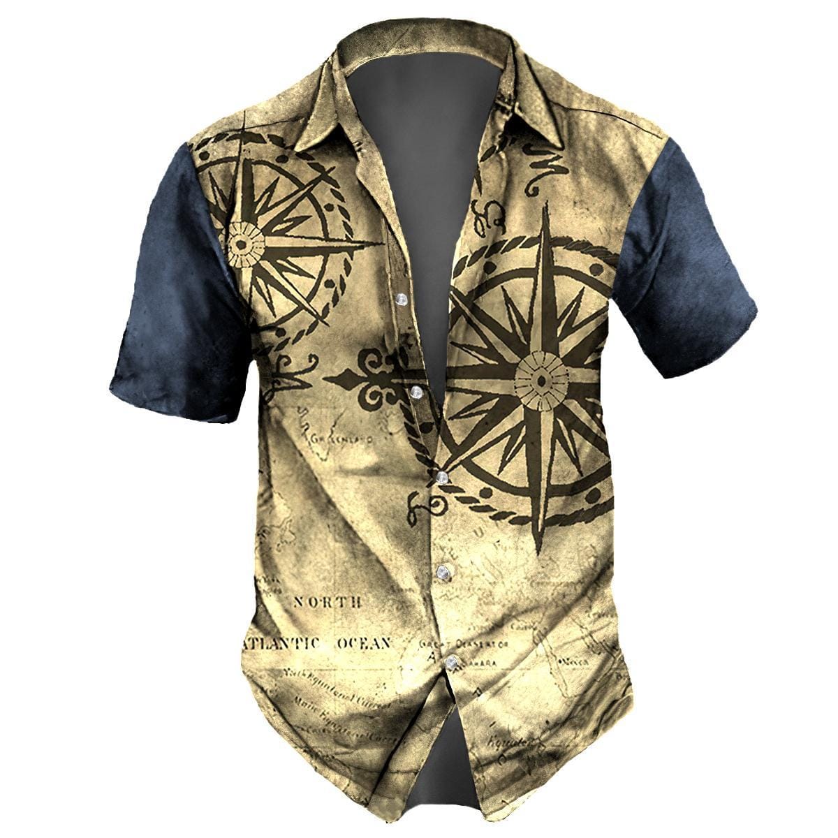 Navigation Compass 3d Retro Print Men's Shirt Casual Short Sleeved Summer Shirt For Men Clothing Breathable Hawaiian Shirt Men