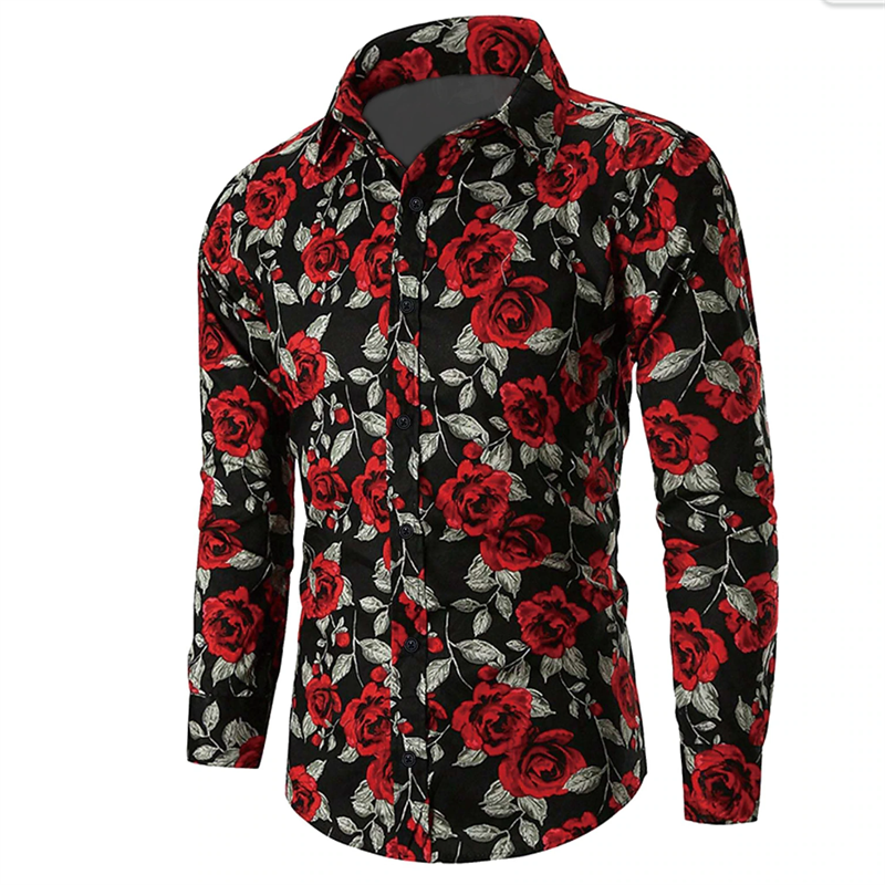 Valentine's Day Pattern Rose Novelty Casual Men's Shirt Holiday Casual Daily Shirt Lapel Long Sleeve Red XS-6XL Fast Shipping