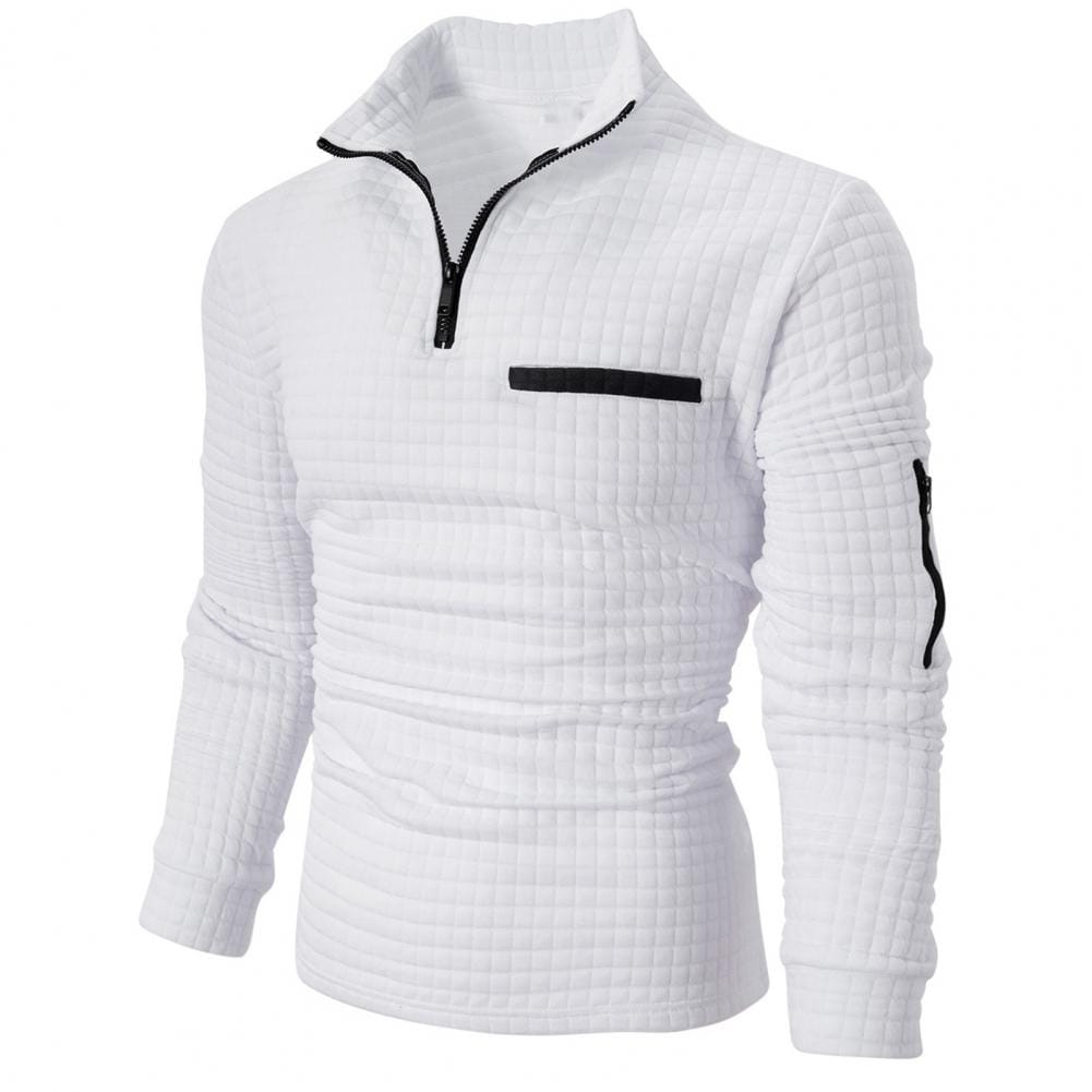 Zipper Collar Top Stylish Men's Waffle Texture Pullover Zipper Lapel Collar Soft Warm Long Sleeve Shirt for Spring Fall Men