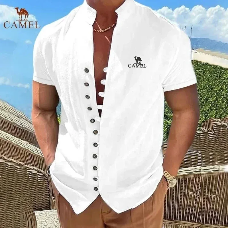 New Embroidered CAMEL Retro 100% Cotton Short Sleeved Shirt Summer Men's Trendy Fashion Casual Cool Breathable T-shirt Top