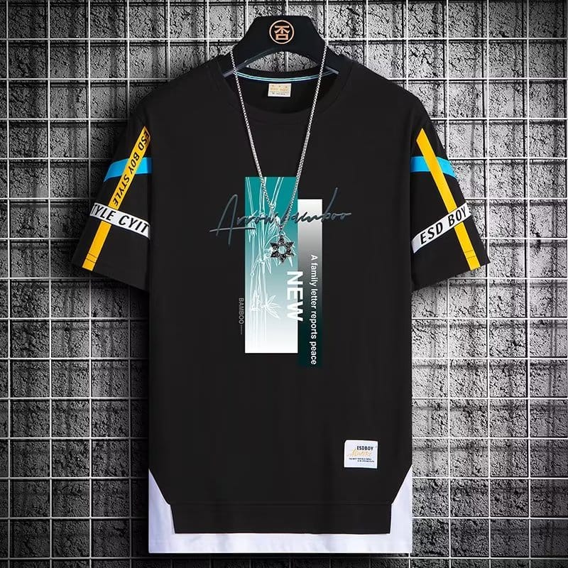 Korean Men's T-shirt Summer High Street Fashion Print Short Sleeve Tee Casual Breathable Men's Clothing O Neck Sports T-shirt