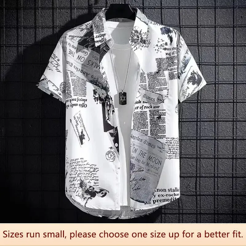 Men's Short Sleeved Breathable Summer Fashionable Beach Printed Shirt Loose Style Polyester Suitable for Young People