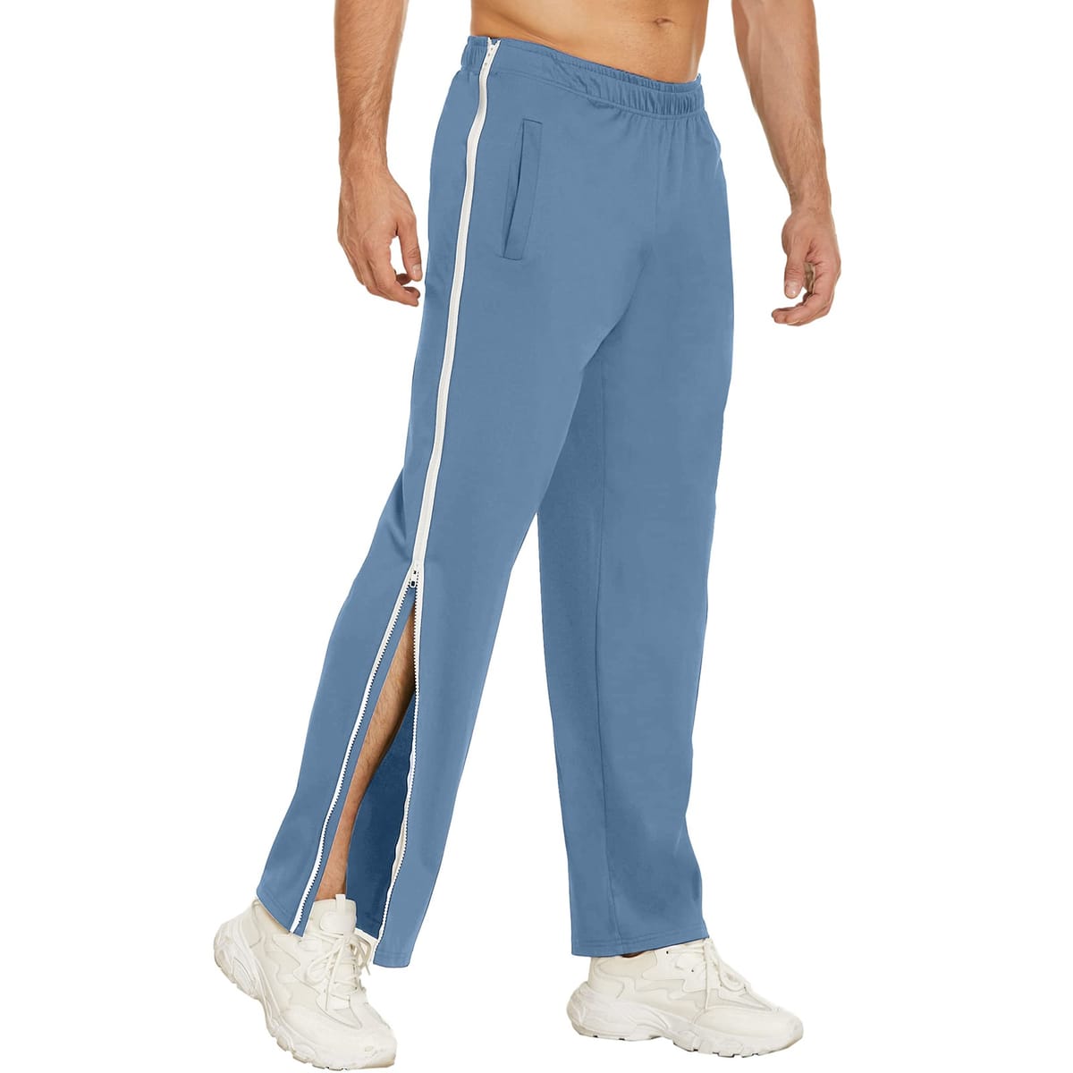 Mid-Waist Men'S Fashion Casual Sports Pants Spliced Colorful Side Zipper Full Cut Basketball Pants Elastic Belt Wide Leg Pants