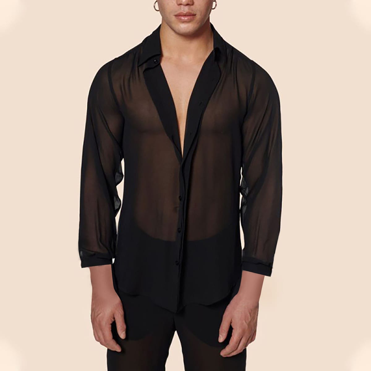 Fashion Men's Streetwear Casual See-Through Shirt For Men Long Sleeved Top Transparent Blouse Male Elegant Oversize Shirt