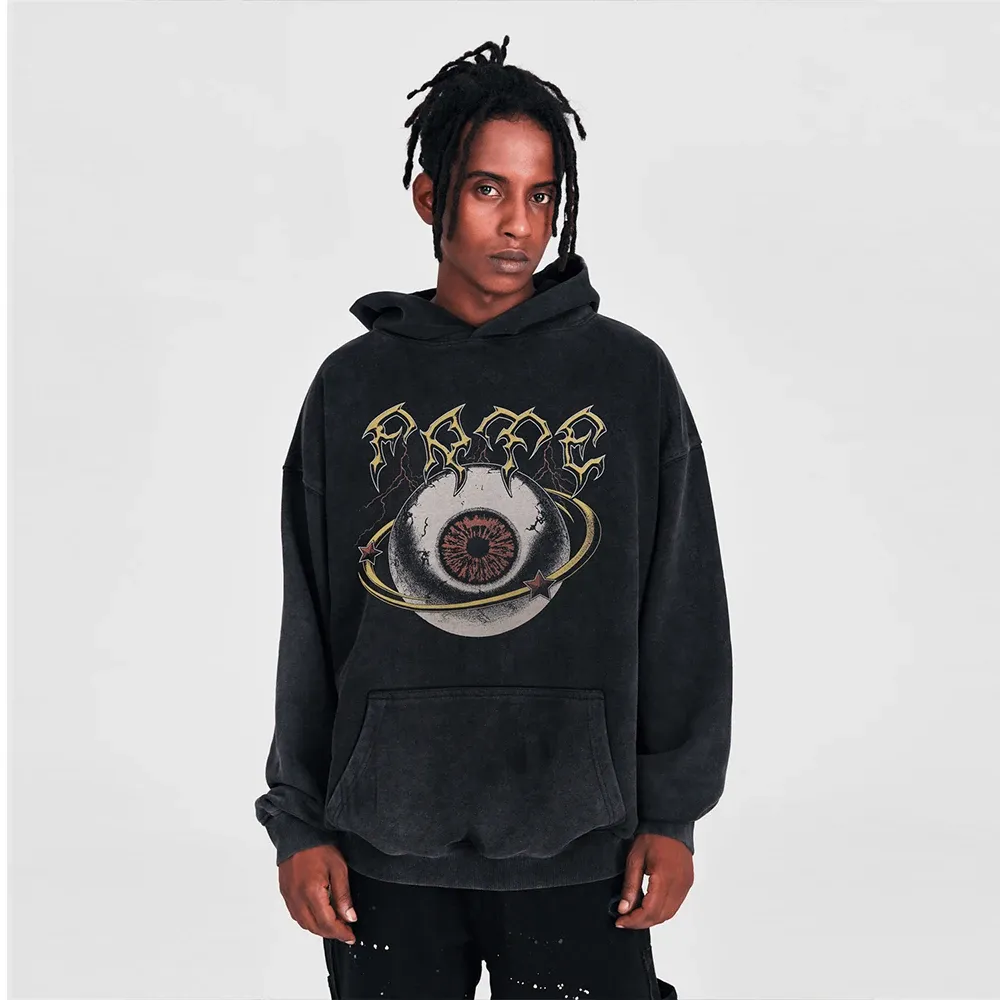 MATTA Retro Eye Print Fitted Hoodie Clothing Pure Cotton Top Pullover Winter Street Wear Men's High Street Commuting Hoodies
