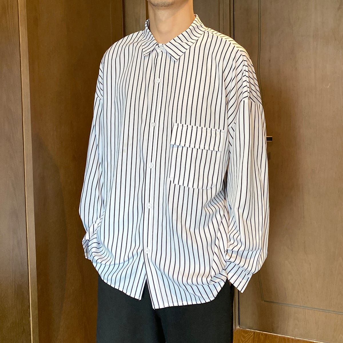 Oversized  Striped Casual Men's Shirt, Loose and Durable Long-sleeved Top, Couple's Clothing, High-quality Men's Wear.
