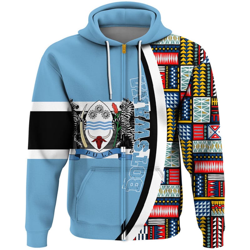 African Region Country Hoodies Men's Hooded Sweatshirts 3D Printing Retro Botswana Flag Casual Zip Hoodie Oversized 2024 Street