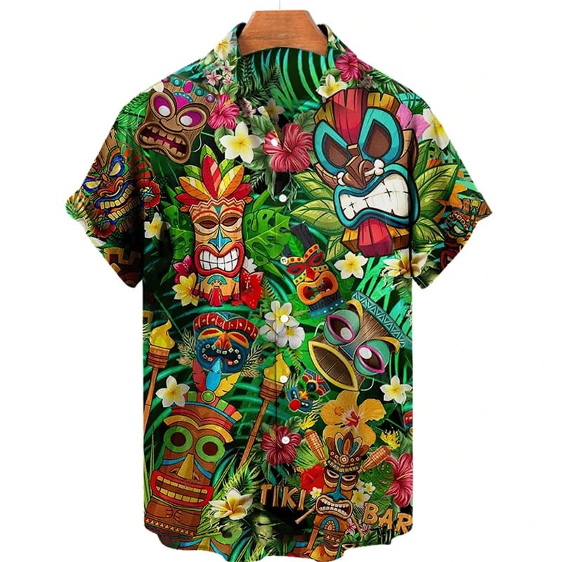 Tiki Moai Shirts Men's Clothing 3D Printed Hawaiian Shirts Vintage Civilization Horror Skull Graphic Blouses Casual Street Tops