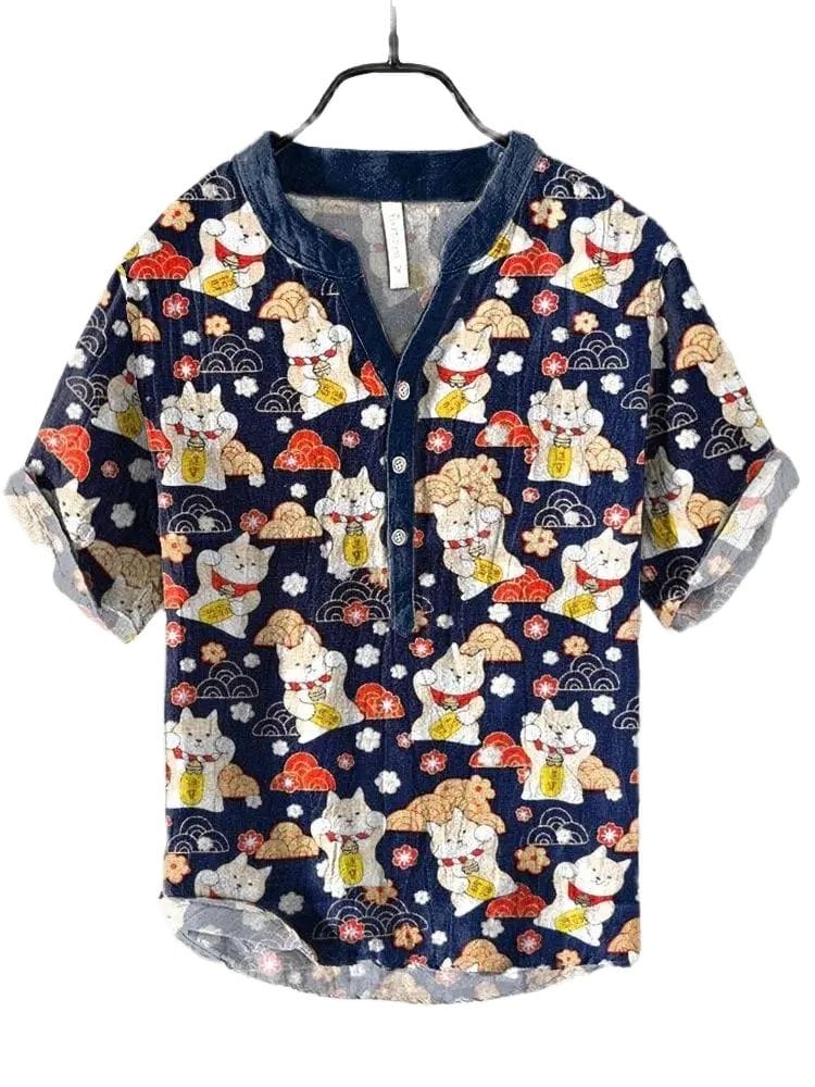 Hawaiian shirt hip-hop floral shirt creative printing holiday men's fashion top 3 button shirt wholesale factory