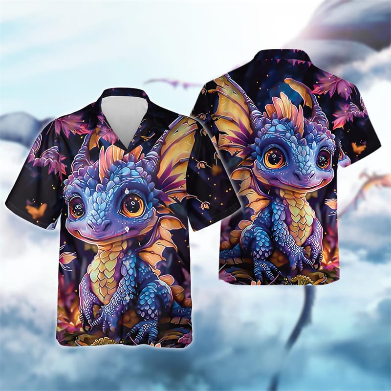 Men's Fashion Trends Harajuku Loong Casual Short Sleeve Social Vintage Hawaiian Shirt Dragon Baby Holiday Gifts Y2k Cartoon Tops