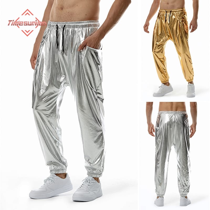 Metal Glitter Pants Men Elasticity Fabric Disco Party Dancer Singer Trousers Mens Nightclub DJ Stage Prom Pantalones Hombre