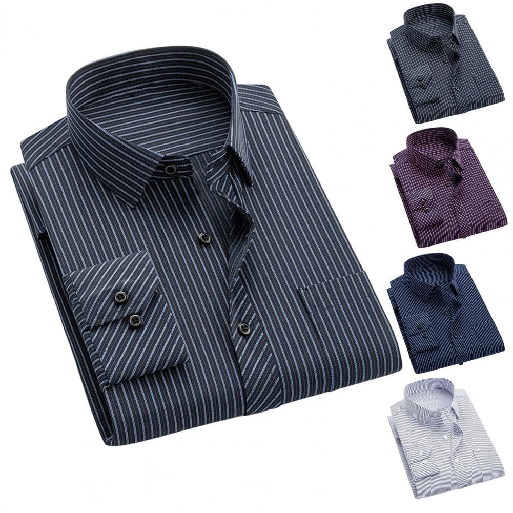 Fashion Hot Sale Men's Long sleeve Shirts Young Men's Clothing Business Shirts Casual All-match Plaid Stripe Collar Shirts