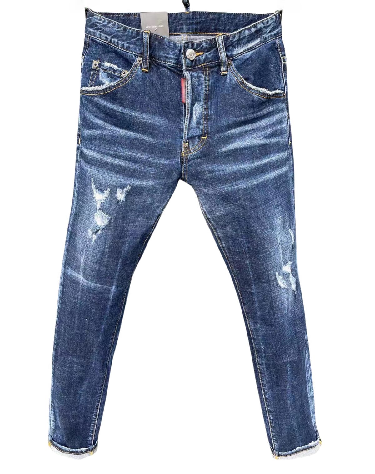 2024 Fashion men's ripped and paint-washed biker jeans