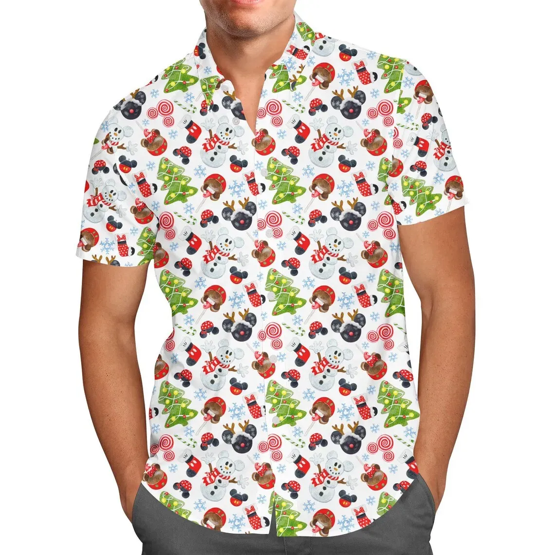 Mickey Christmas Hawaiian Shirt Men's Women Short Sleeve Button Up Shirt Disney Christmas Hawaiian Shirt Casual Beach Shirt Kids