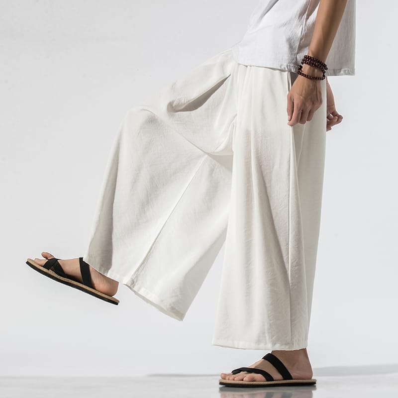 Men's Casual Pants Solid Color Loose Straight Wide Leg Trousers Male Cotton Linen Baggy Jogger Men Harem Pants Large Size 5XL