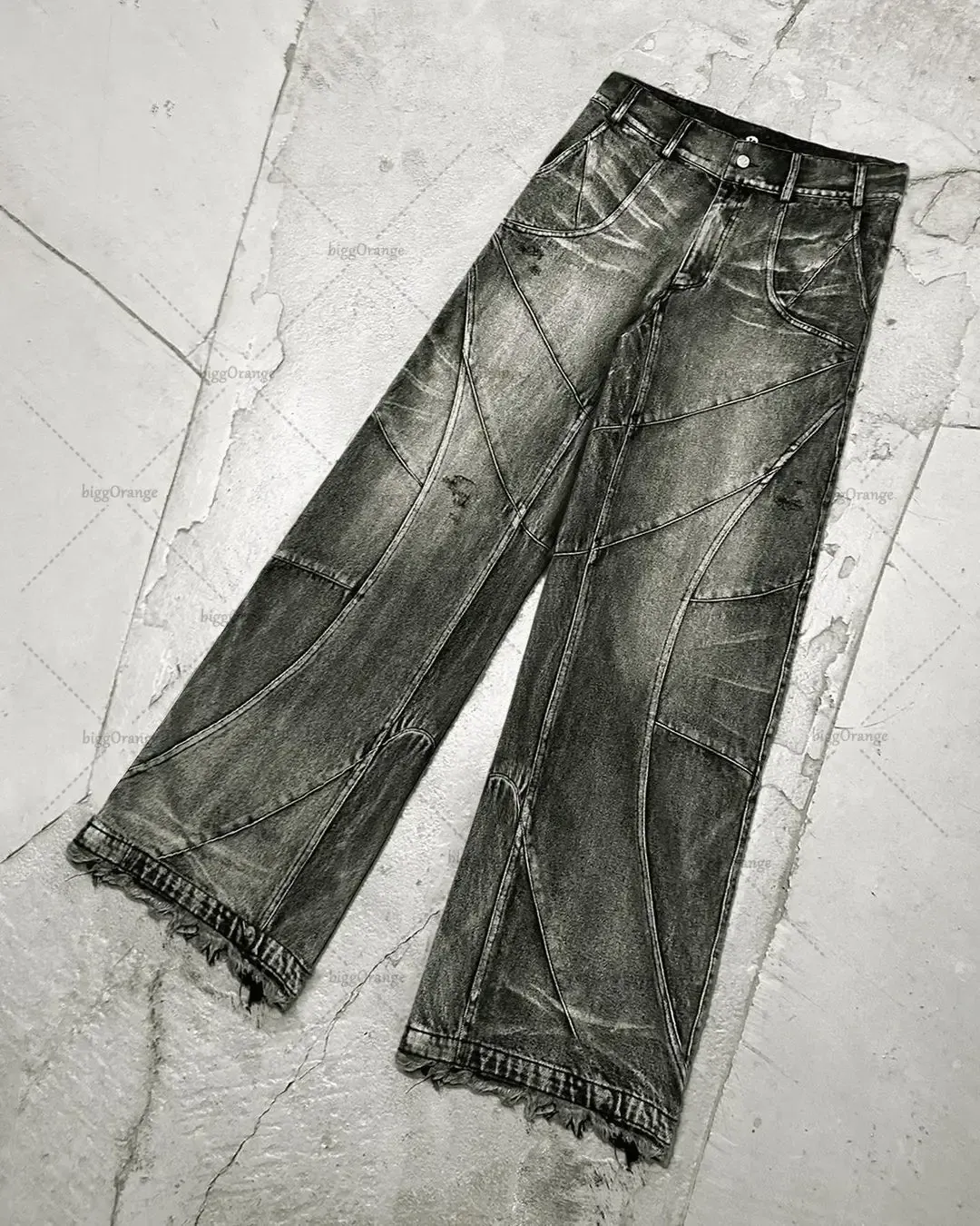 Gothic Style Street Trendwear Vintage 90's Destroyed Black Wash Jeans Mens Draggy Loose Wide Leg Autumn Men's