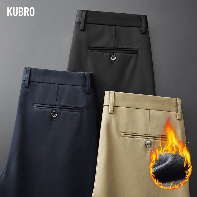 KUBRO 2022 Winter Fleece Warm Classic Baggy Men's Thicken Cotton Casual Pants Business Fashion Stretch General Straight Trousers