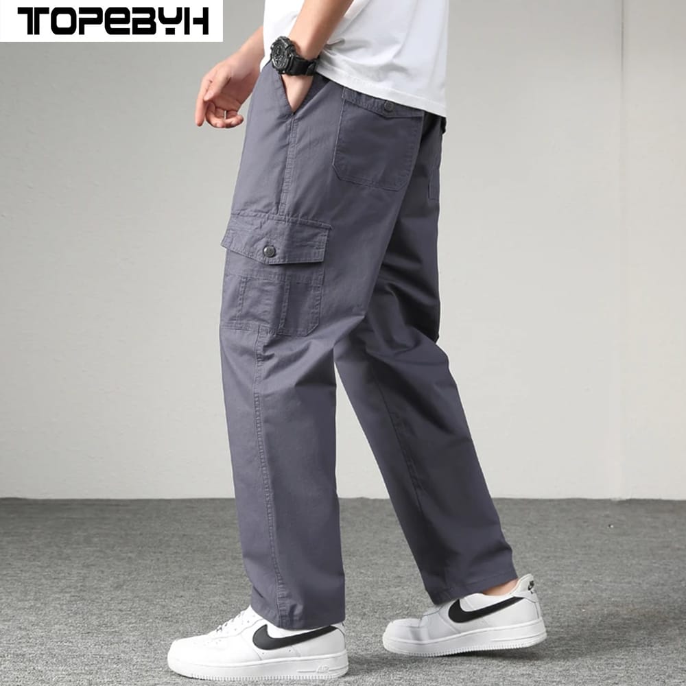 Men's Casual Cotton Cargo Trousers Breathable Loose Thin Straight Pants Solid Streetwear  Pants Sweatpants