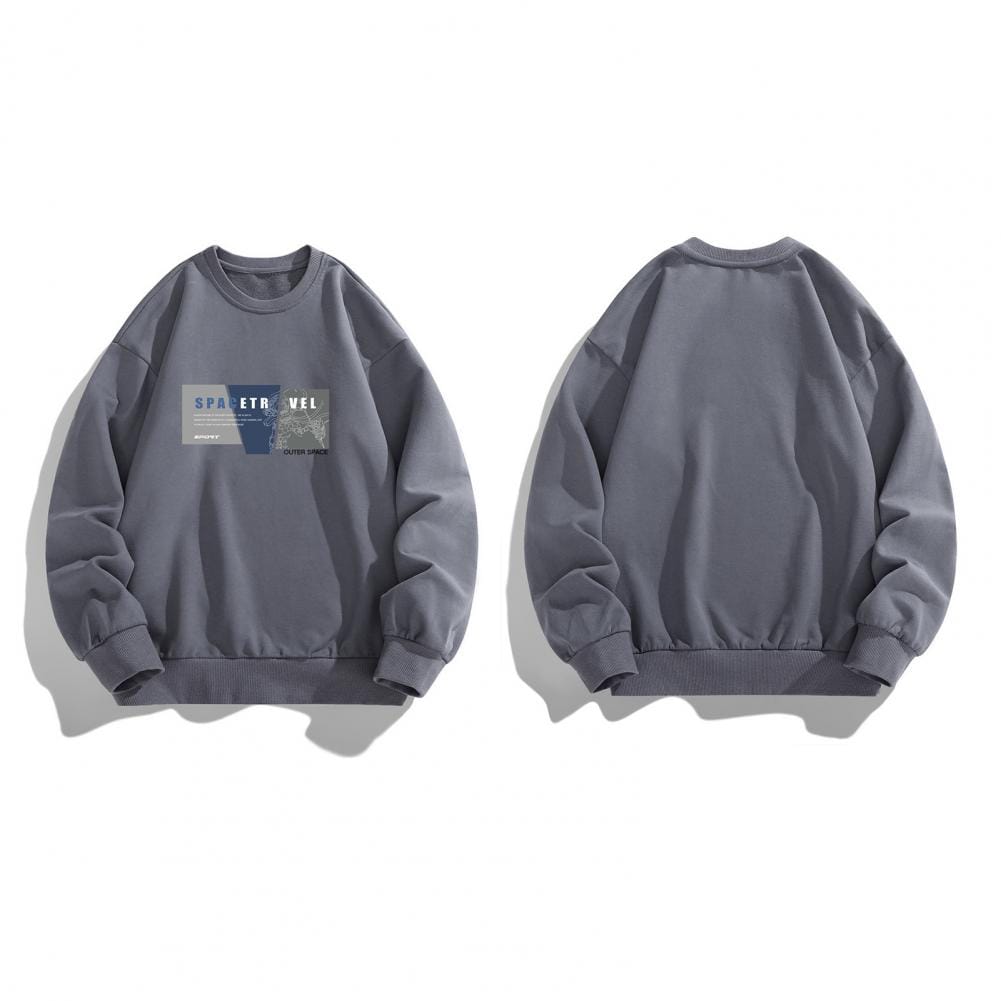 Winter Sweatshirt Men's Plus Size Letter Print Sweatshirt with Thick Plush Fabric Elastic Cuff for Fall Winter Round Neck Top