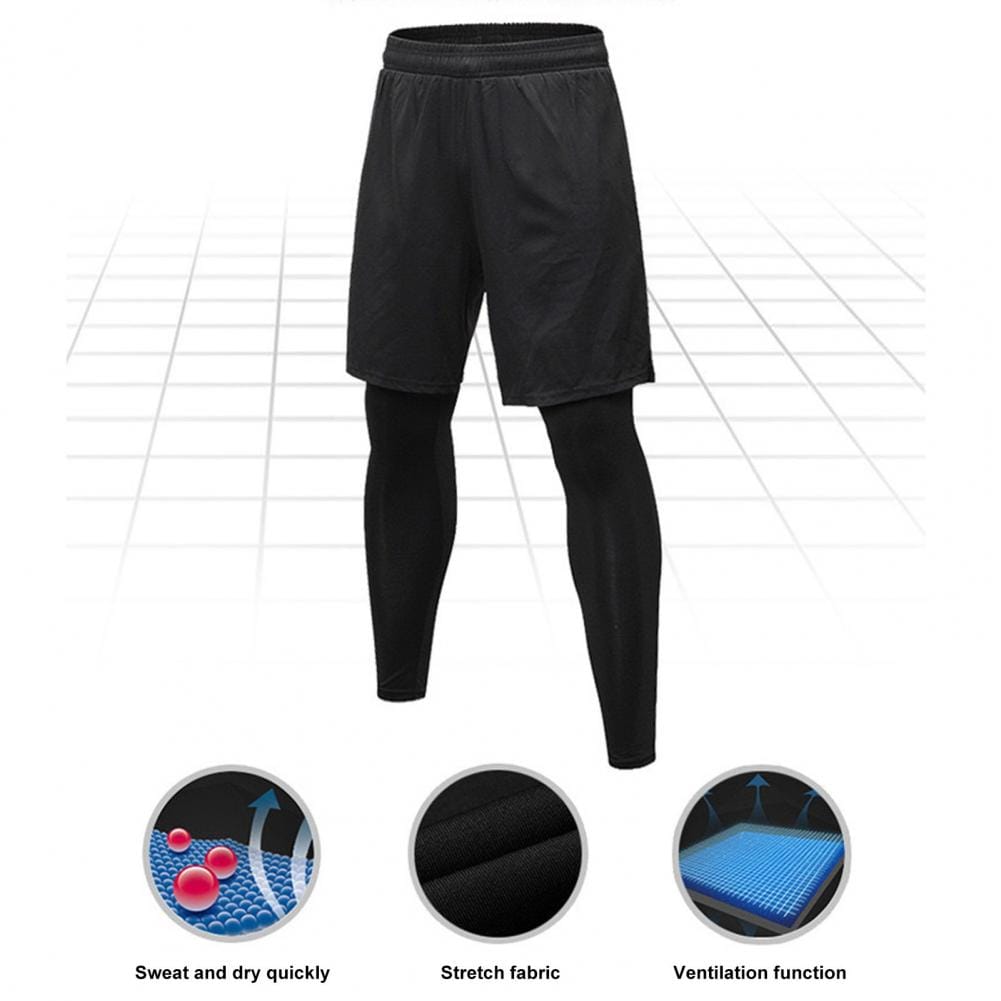Men Sweatpants with Pocket Men Fake Two-piece Pants Men's Quick Dry Two-piece Sport Pants Leggings Set for Gym Workouts Fitness