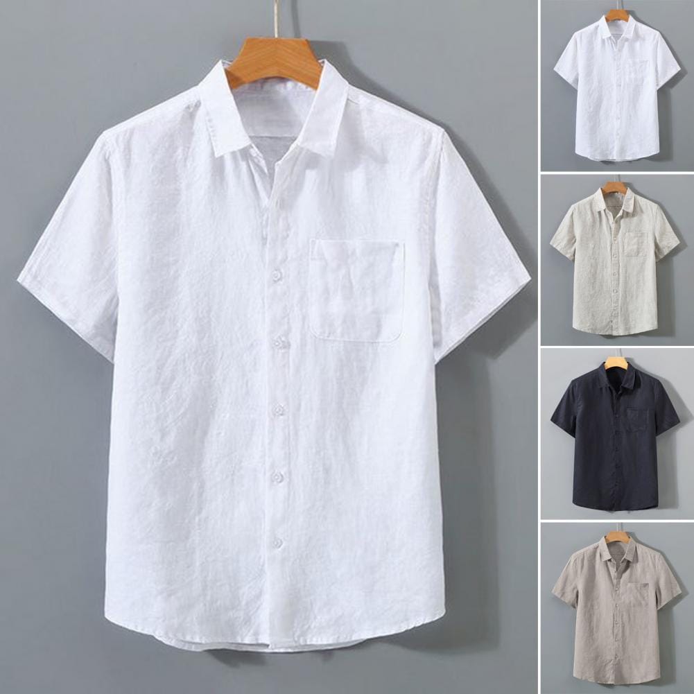 Short-sleeved Men Summer Shirt Men's Retro Style Short Sleeve Button-up Shirt for Business Casual Wear Turn-down for Spring