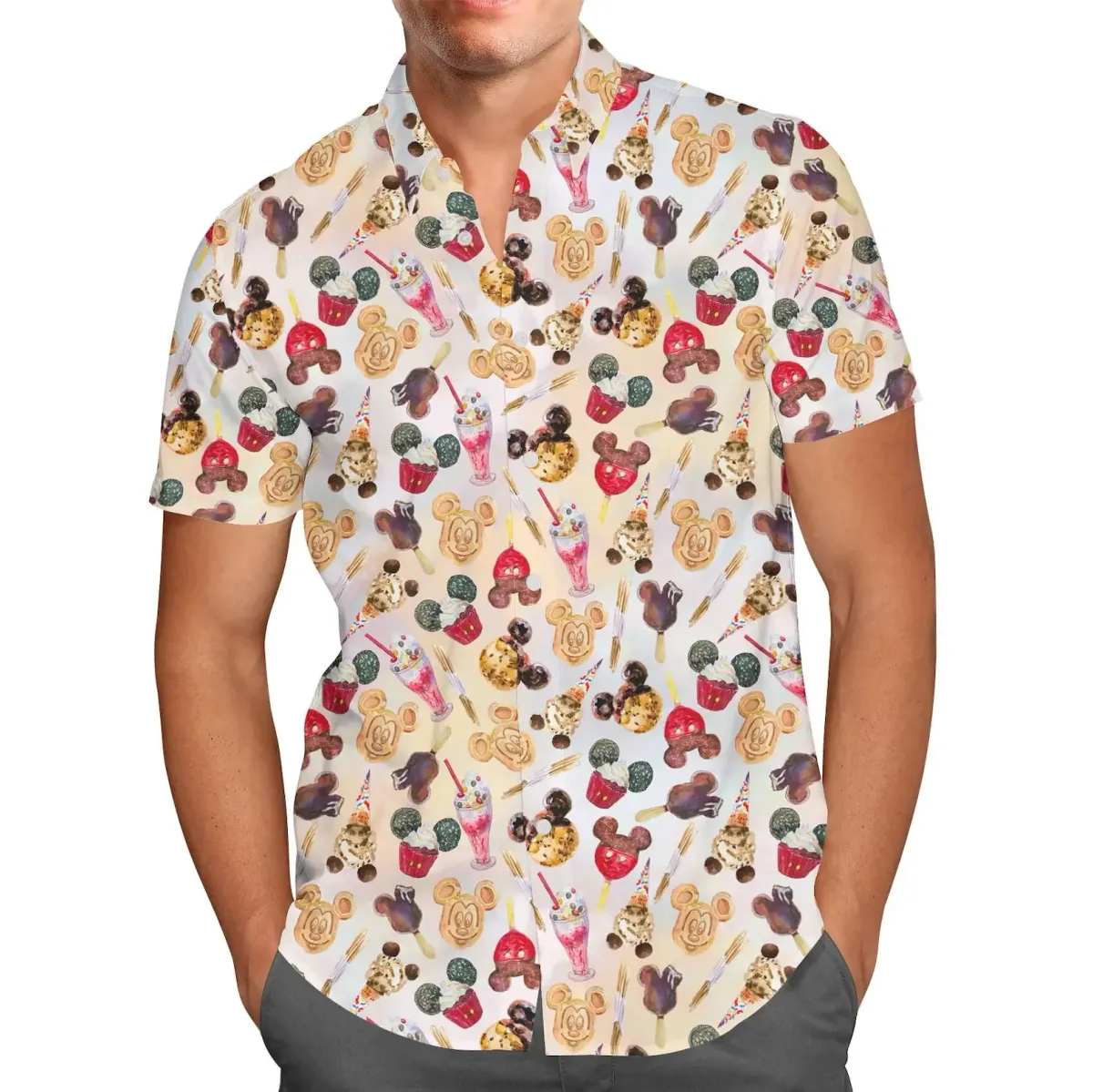 Mickey Mouse Sketch Hawaiian Shirts Men's Short Sleeve Button Up Shirts Disney Hawaiian Shirts Casual Beach Shirts Fashion Top