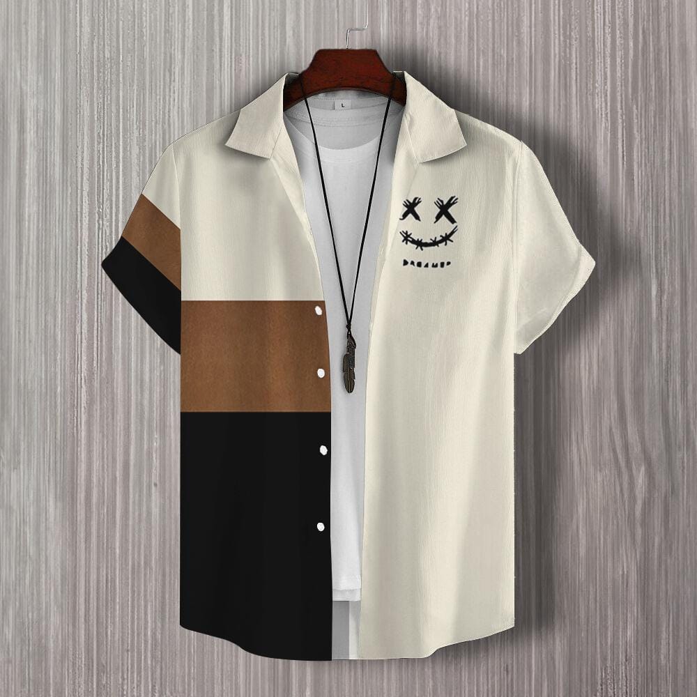 Simple Men's Shirt 3d Patchwork Print Hawaiian Shirts For Men Casual Man Clothes Loose Oversized High Quality Short Sleeve Shirt