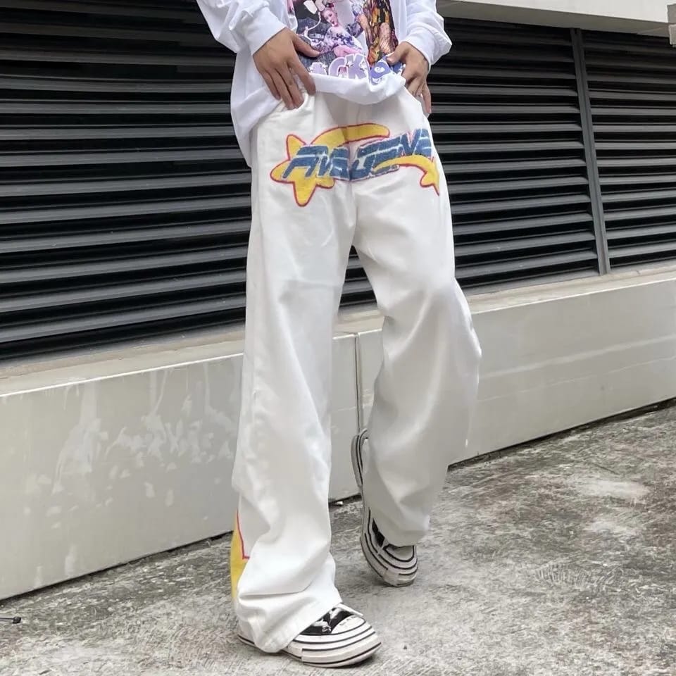 Men's Jeans Y2K Retro Embroidered Denim Trousers High Street Wide Leg Pants Street Loose Casual Jeans Letter Patch Pants Men